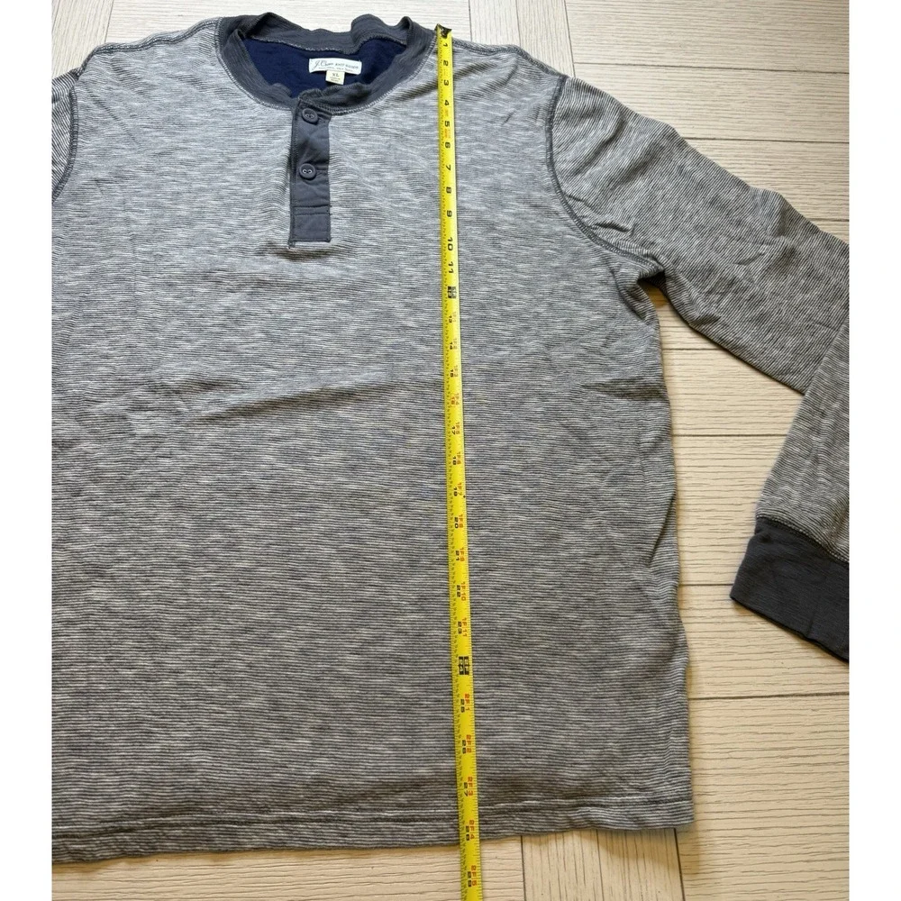 J. Crew Double Knit Navy‎ striped Men's Henley Long Sleeved Tee. Cotton. Sz XL
